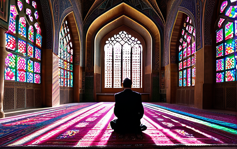 이란 역사적 건축물 - Nasir al-Mulk Mosque (Pink Mosque) Interior**

"Interior of the Nasir al-Mulk Mosque in Shiraz, Iran...